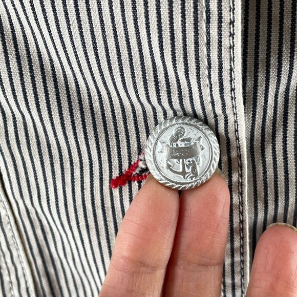 Saint James Women's Blue White Ticking Stripe Three Button Cotton Blazer US 10 - Picture 6 of 13